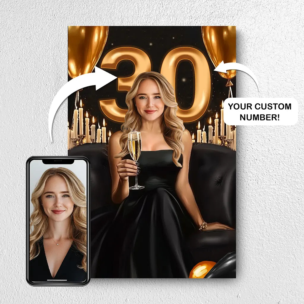 30th Birthday Gift for Woman portrait from photo