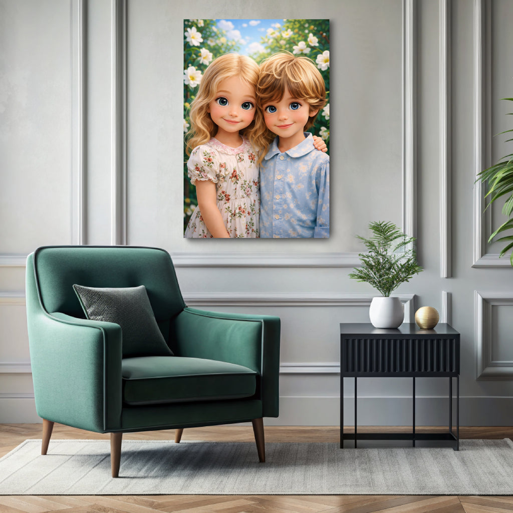 Custom 3D cartoon portrait printed on canvas