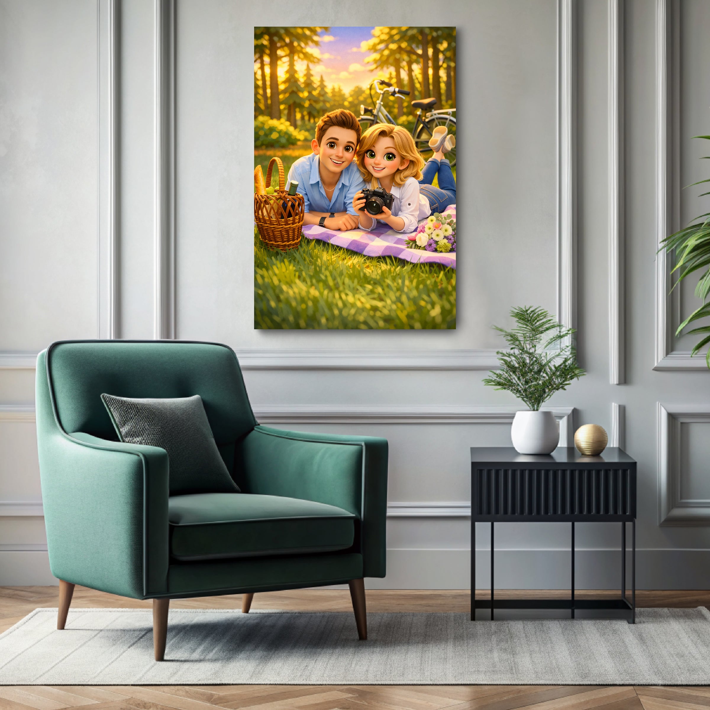 Custom 3D cartoon portrait printed on canvas