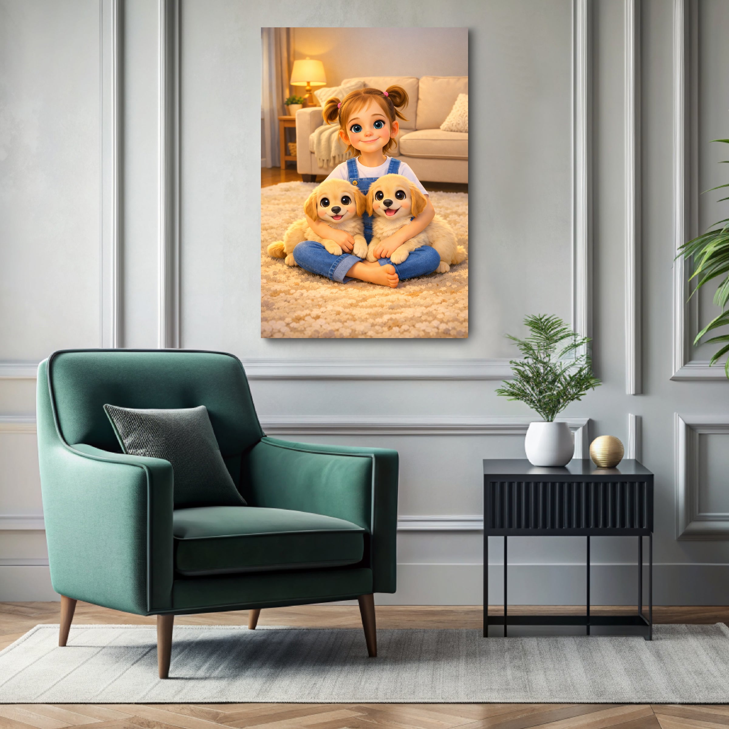 Custom 3D cartoon portrait printed on canvas