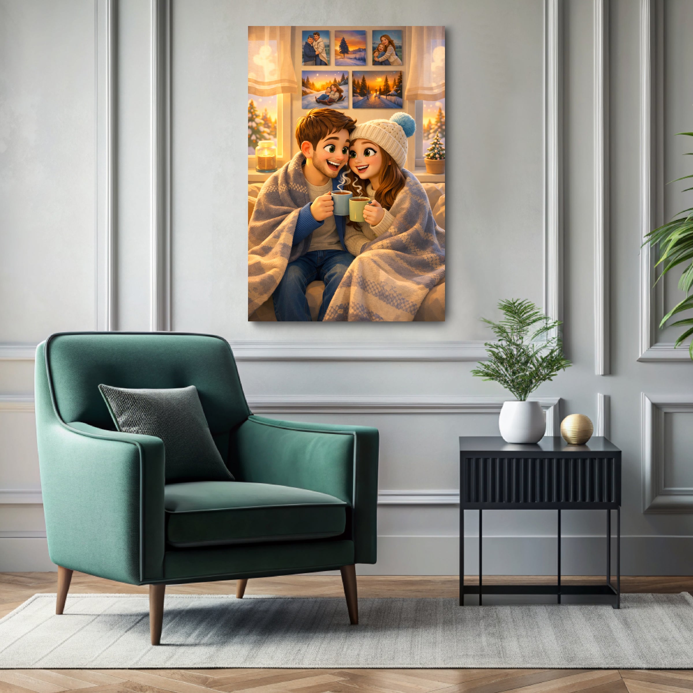 Custom 3D cartoon portrait printed on canvas