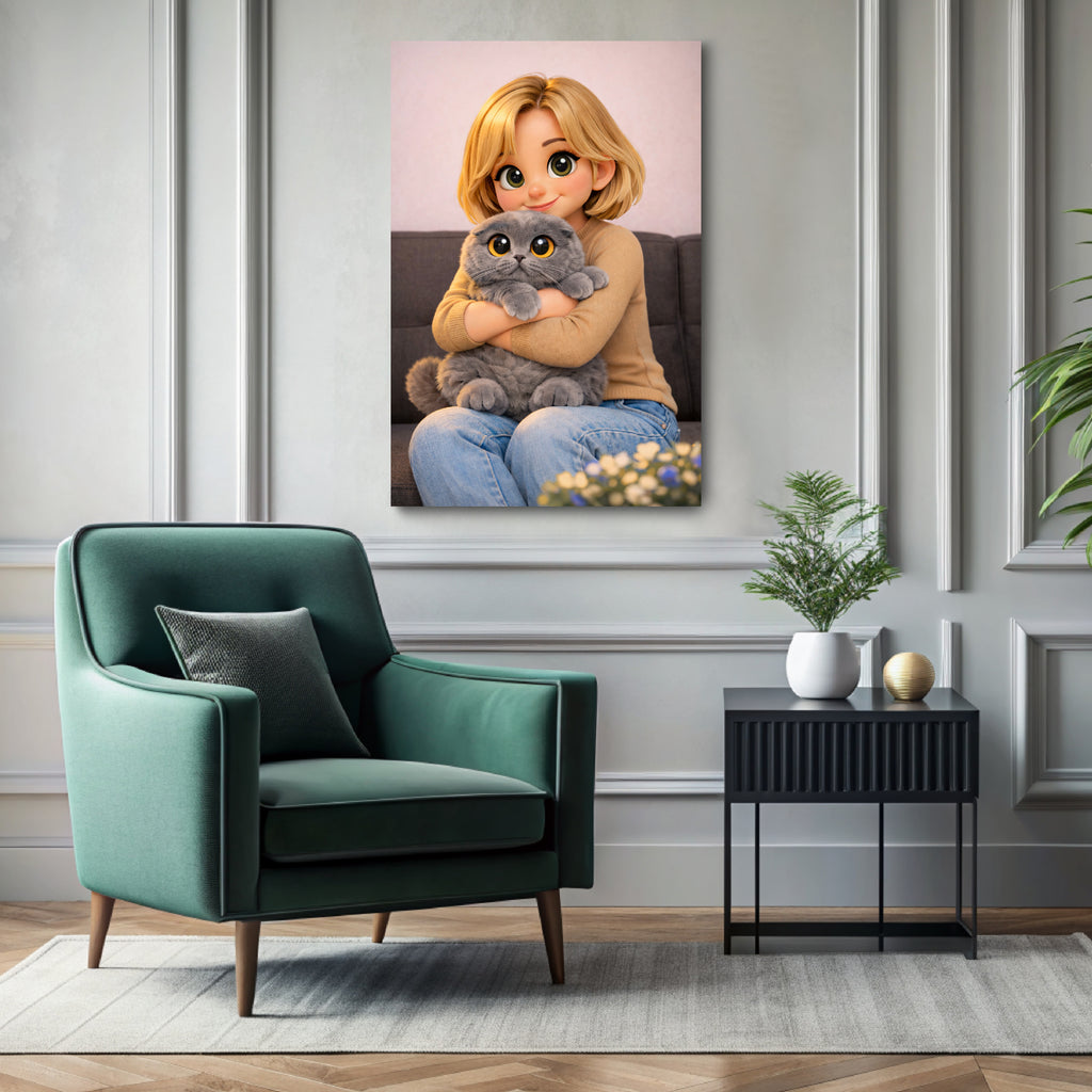 Custom 3D cartoon portrait printed on canvas