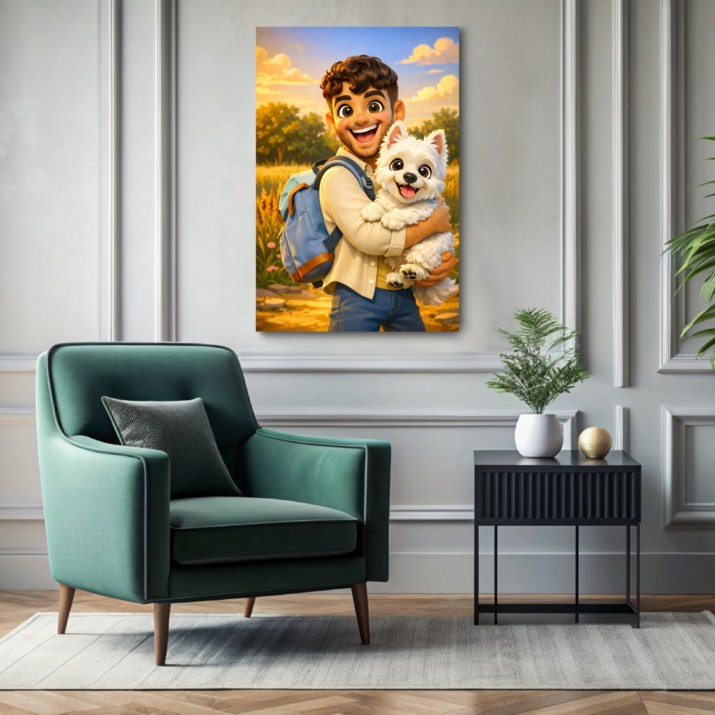 Custom 3D cartoon portrait printed on canvas