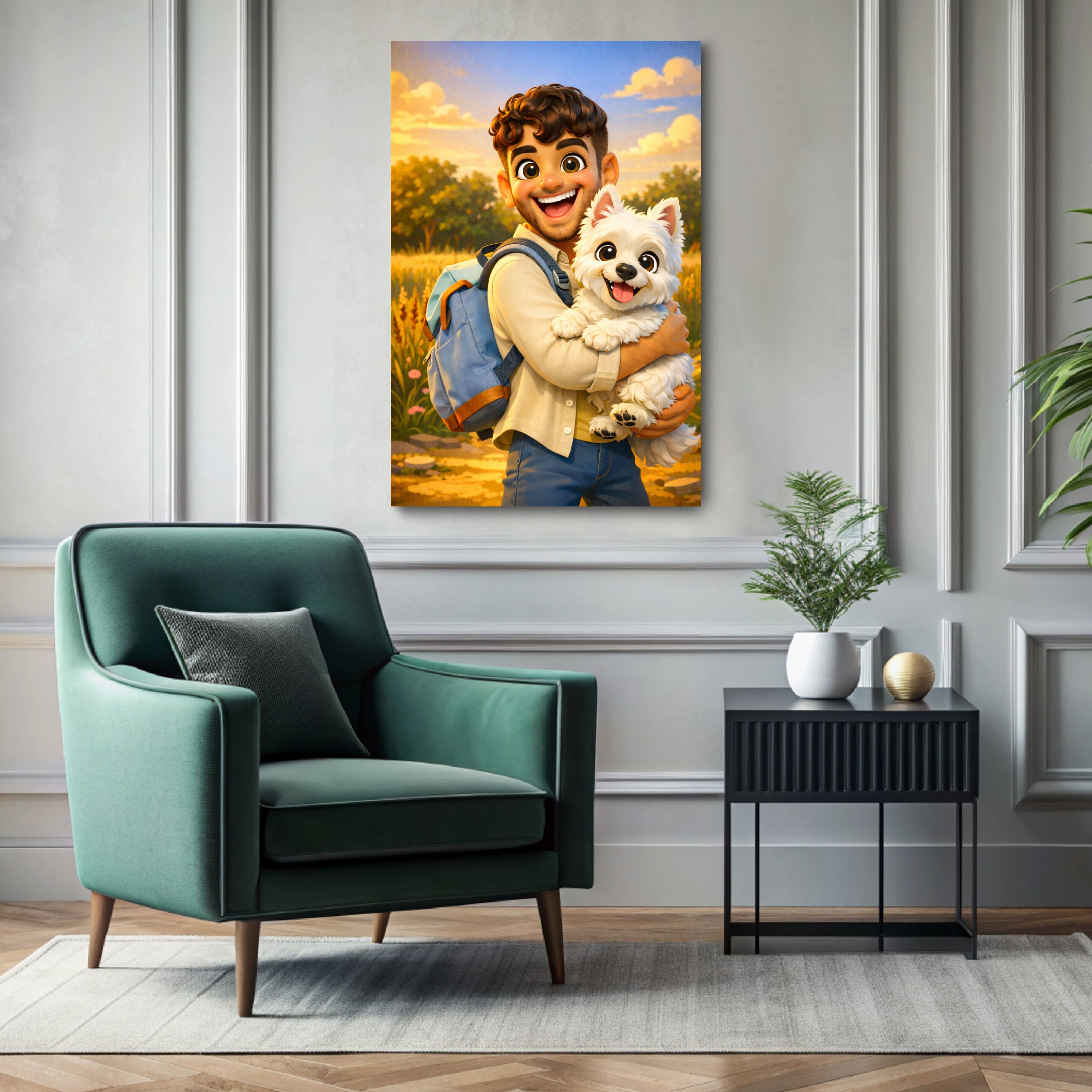 Custom 3D cartoon portrait printed on canvas