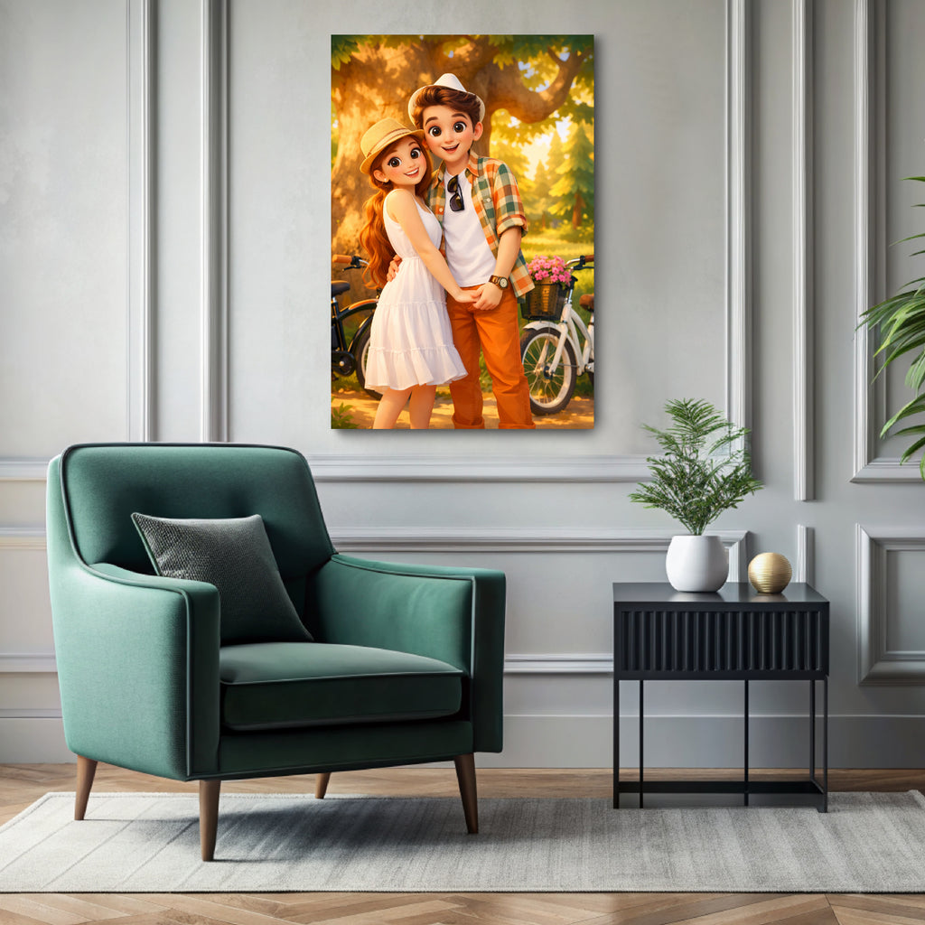 Custom 3D cartoon portrait printed on canvas