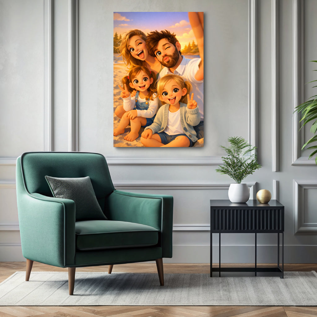 Custom 3D cartoon portrait printed on canvas