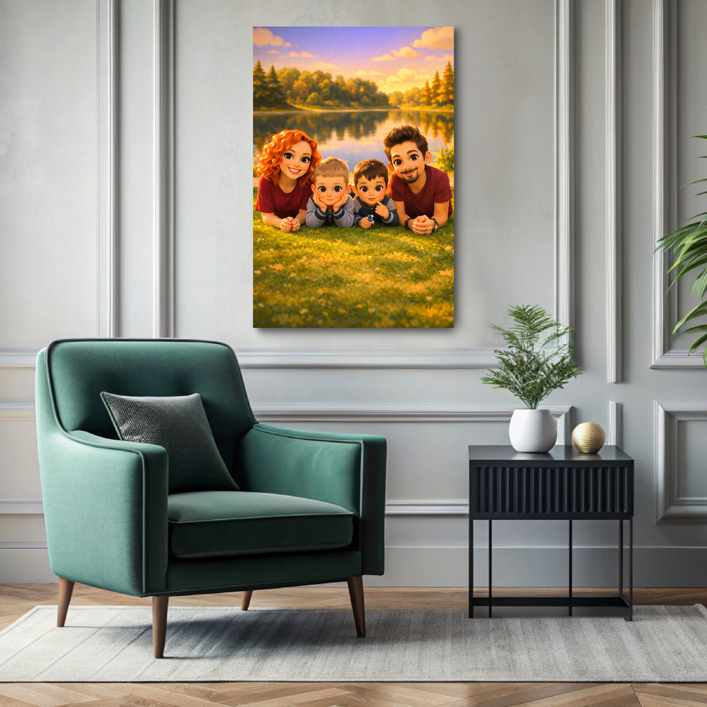 Custom 3D cartoon portrait printed on canvas