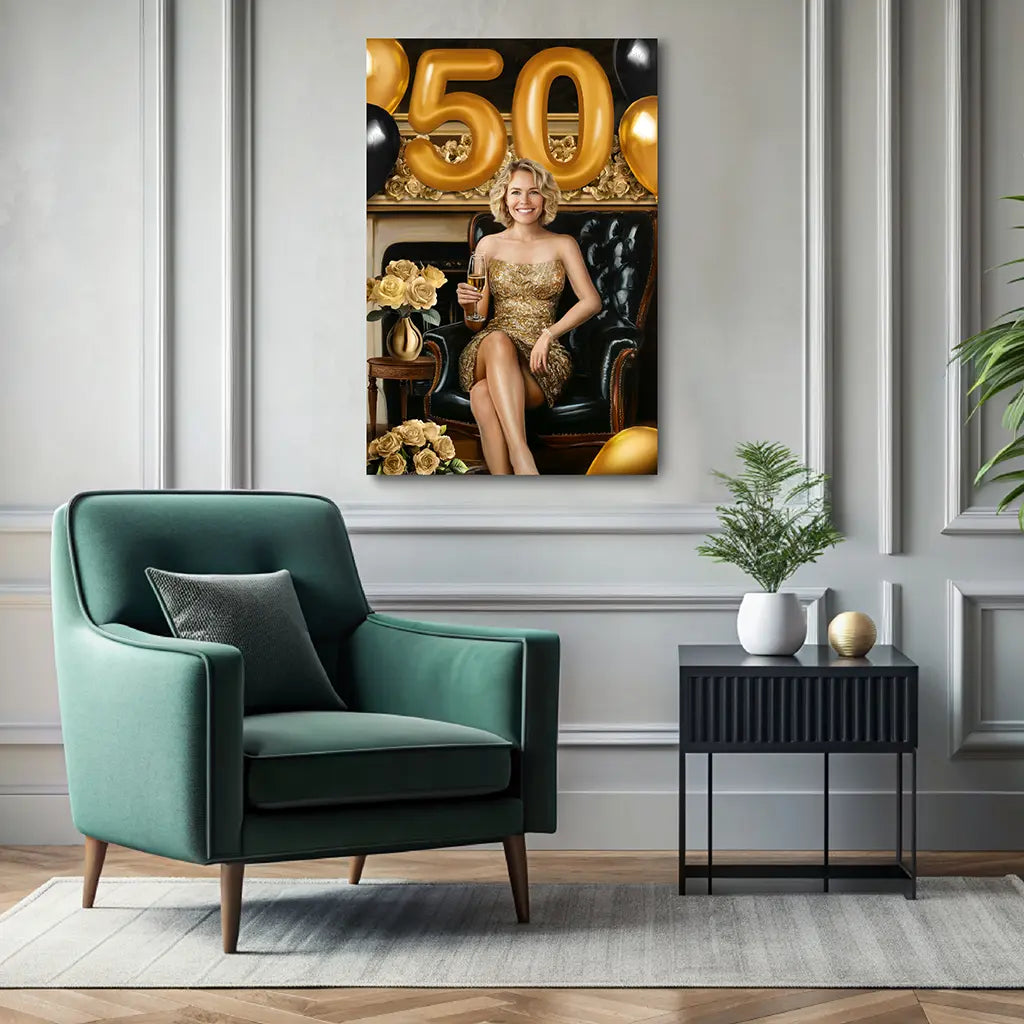 50th Birthday Gift Portrait for woman wall art canvas