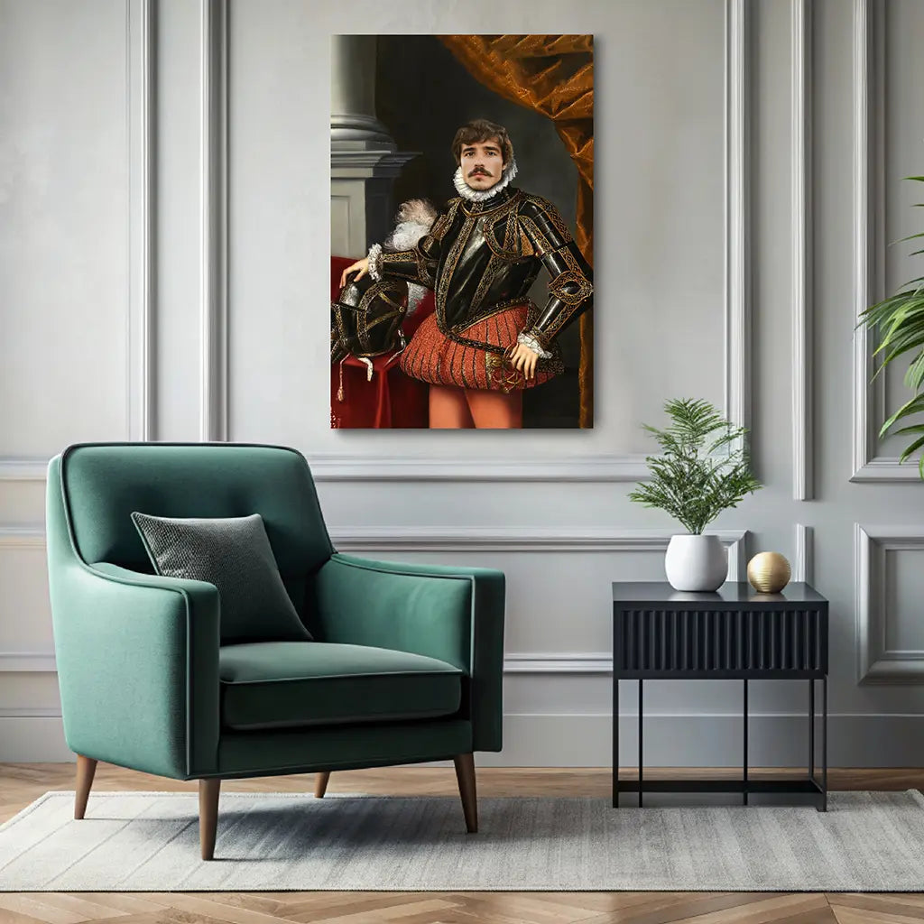 Aristocrat in Armor custom royal portrait wall art canvas