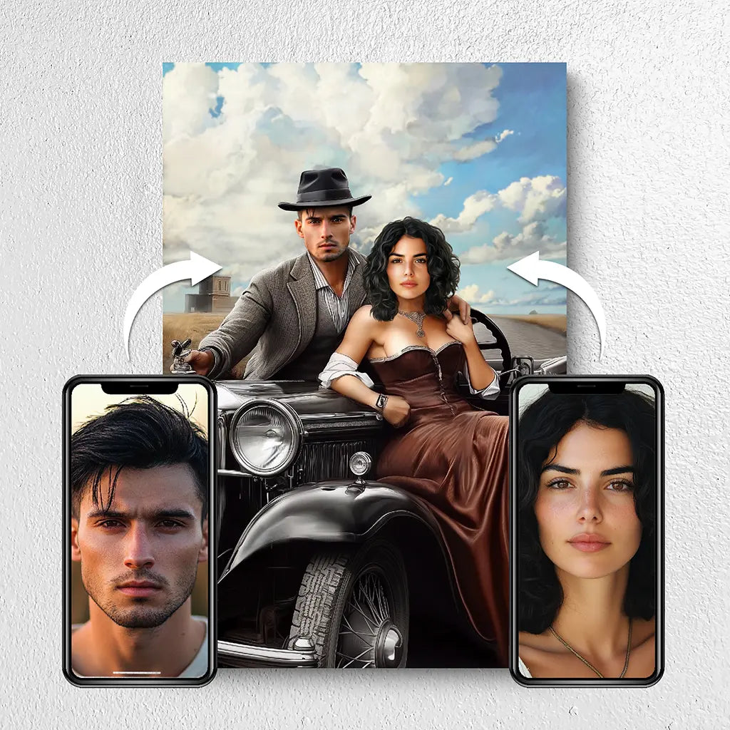 Bonnie and Clyde custom couple portrait from photo