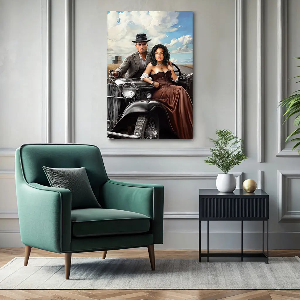 Bonnie and Clyde custom couple portrait wall art canvas