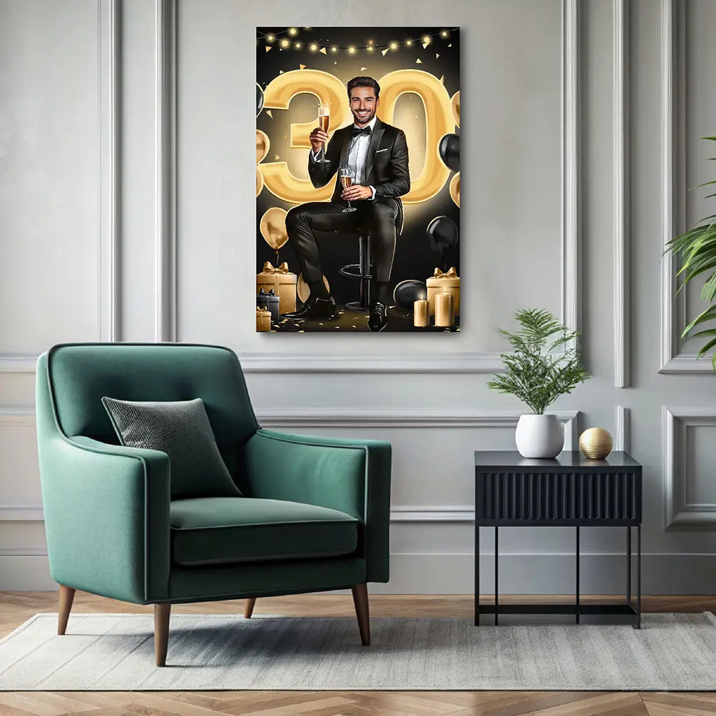 Custom 30th birthday gift portrait for man canvas