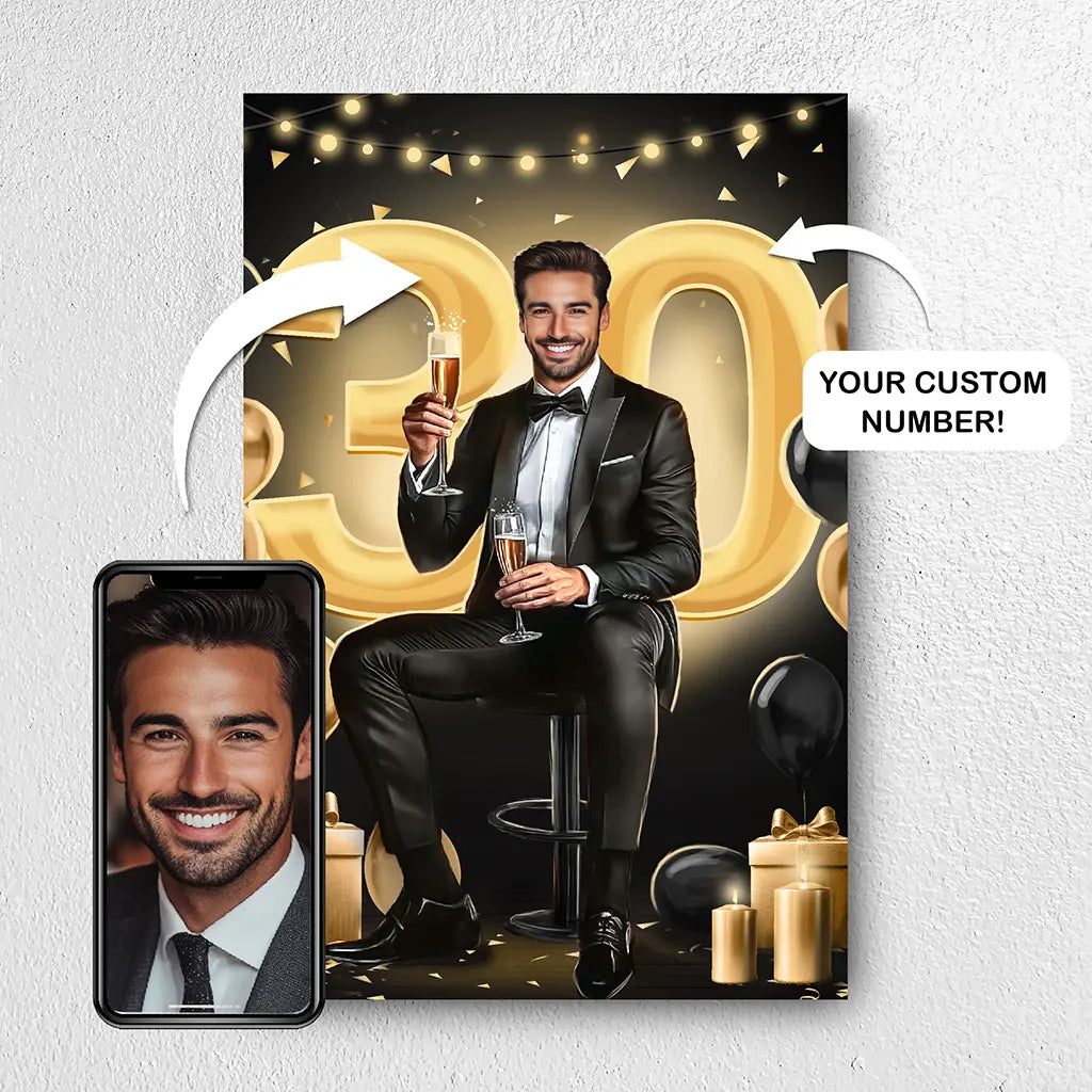 Custom 30th birthday gift portrait for man from photo