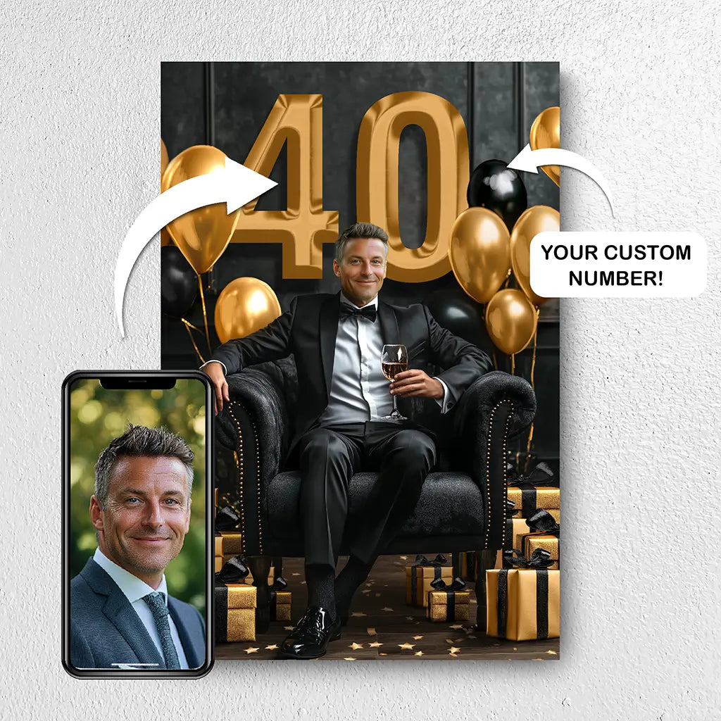 Custom 40th birthday man portrait from photo