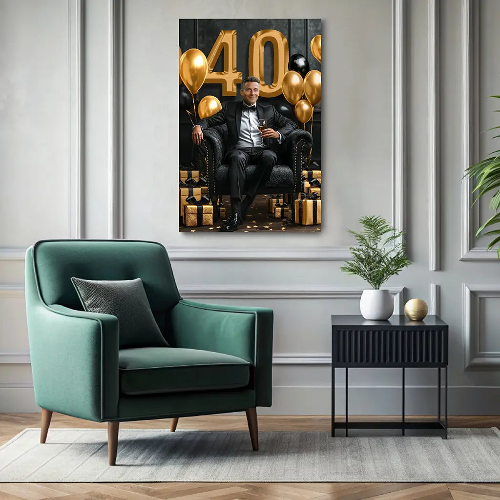 Custom 40th birthday man portrait wall canvas
