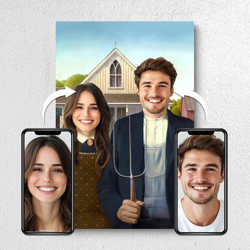 Custom American Gothic portrait from photo