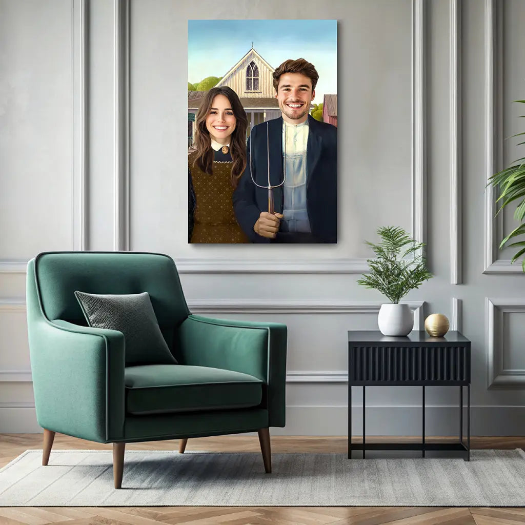 Custom American Gothic portrait wall art canvas