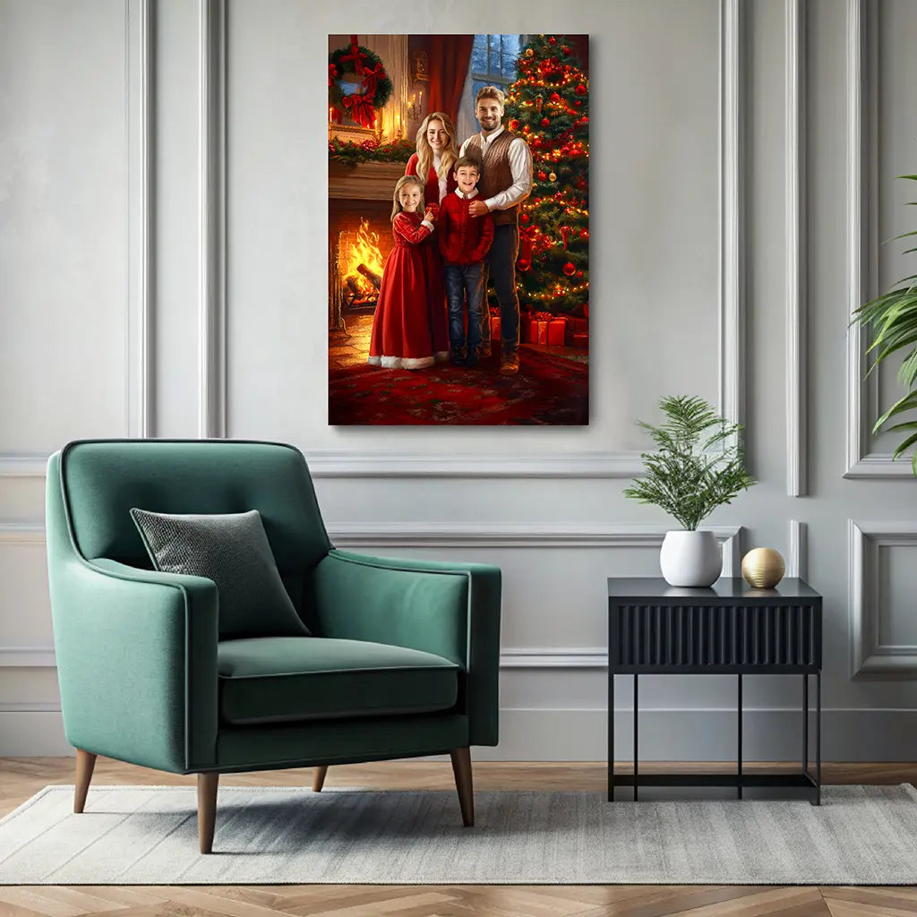 Custom Christmas family portrait wall art canvas