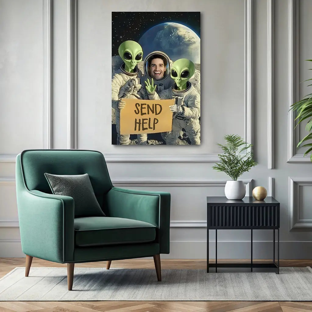 Custom portrait with aliens wall art canvas