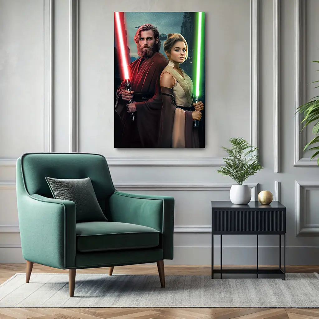 Galactic Warriors custom couple portrait wall art canvas
