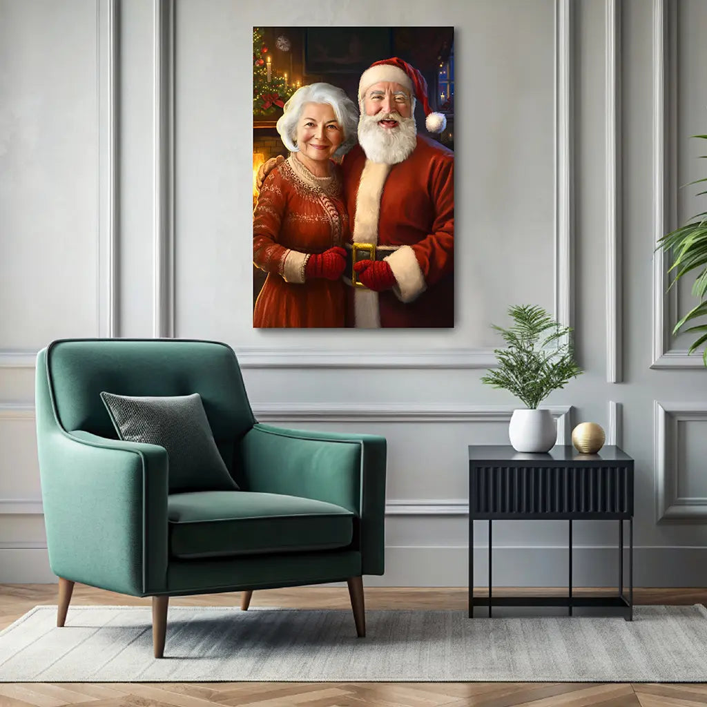 Mr. and Mrs. Claus custom portrait wall art canvas
