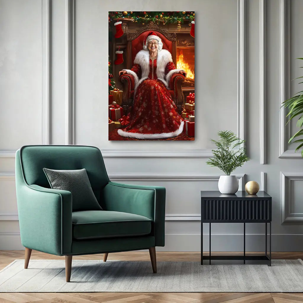 Mrs. Claus custom Christmas female portrait wall art canvas