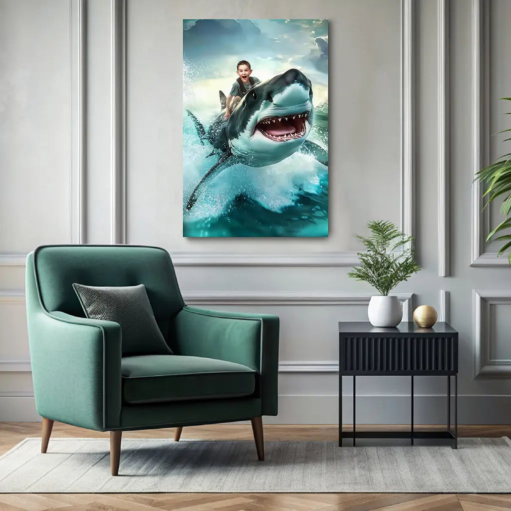 Riding a Shark custom personalized portrait wall decor