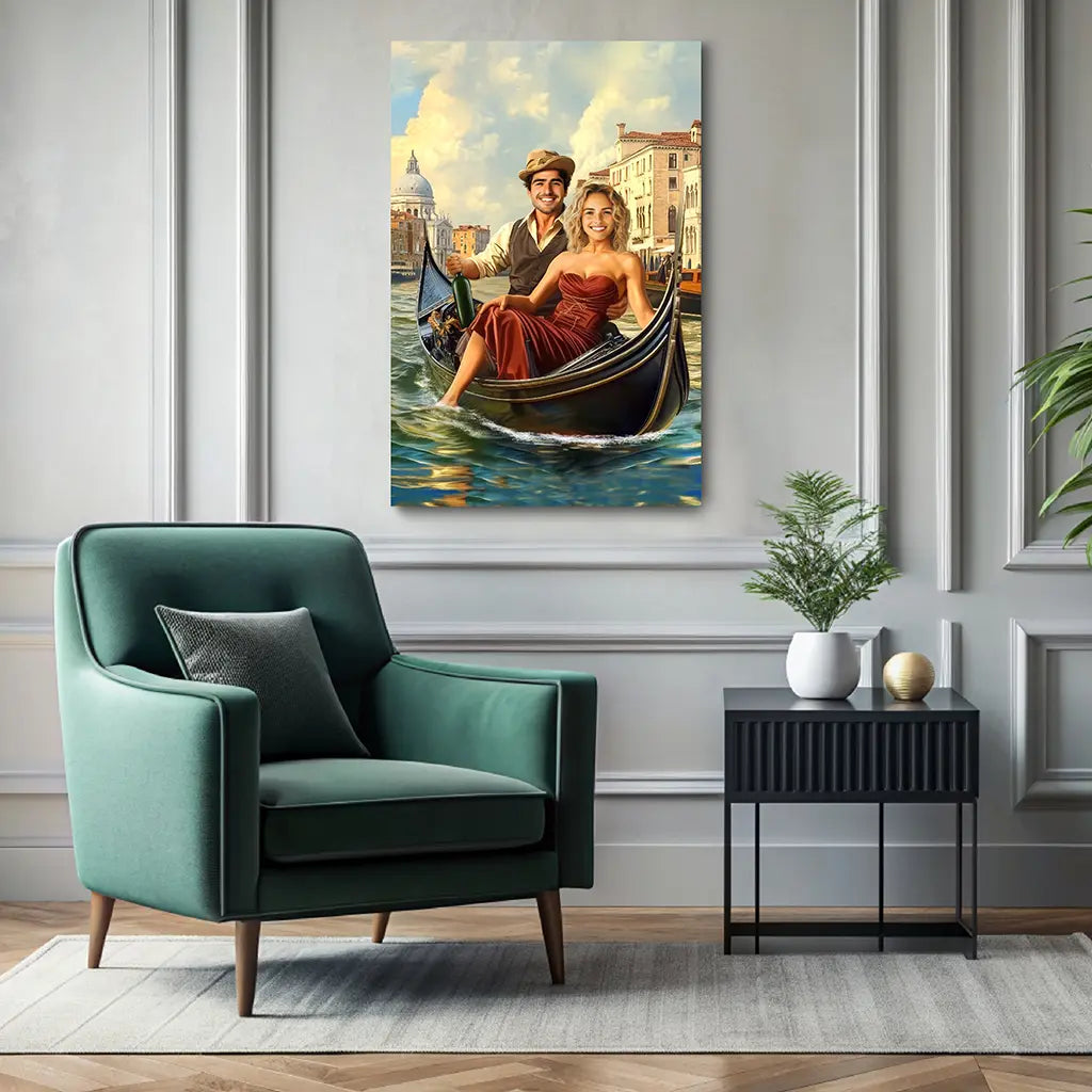 Romance in Venice custom couple portrait wall art canvas