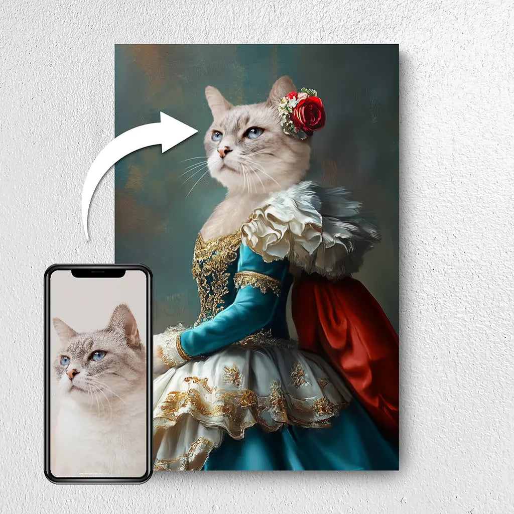 Royal Dame custom royal cat portrait from photo