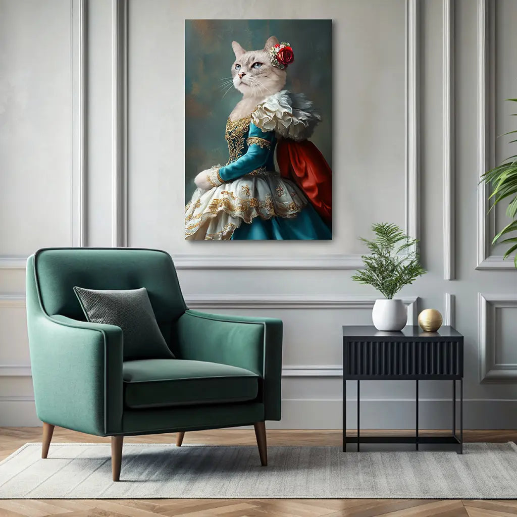 Royal Dame custom royal cat portrait wall art canvas