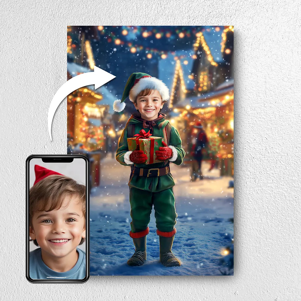 Santa's Little Helper custom Christmas boy portrait from photo