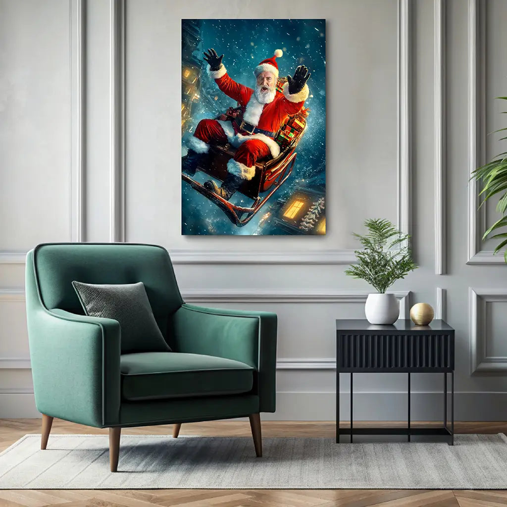 Santa's Sleigh Ride custom Santa Claus Christmas portrait wall art canvas