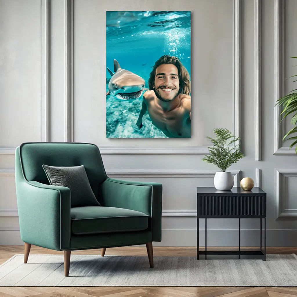 Selfie with Shark custom personalized portrait wall decor
