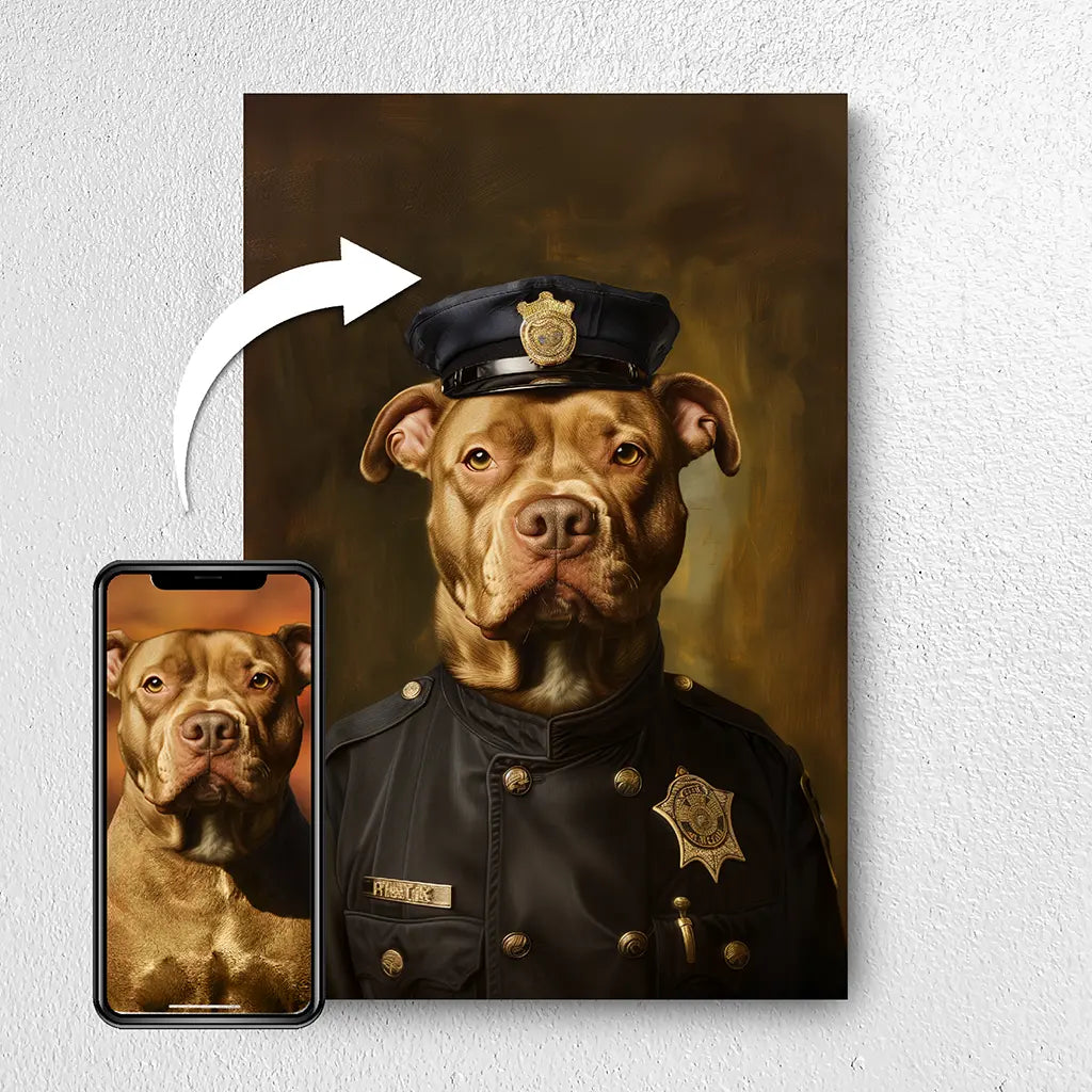 The Police Officer custom personalized dog portrait from photo