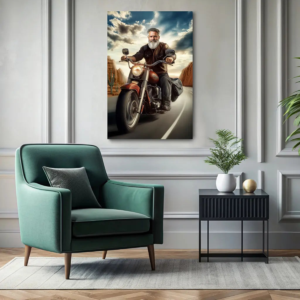 The Biker custom personalized man portrait wall art canvas