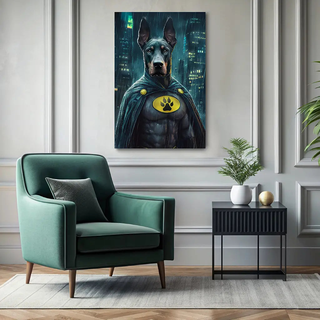The Dark Paw superhero custom dog portrait wall art canvas