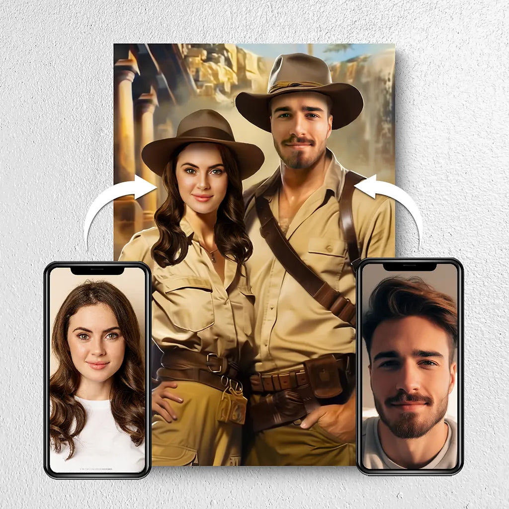 The Explorer Couple custom personalized portrait from photo