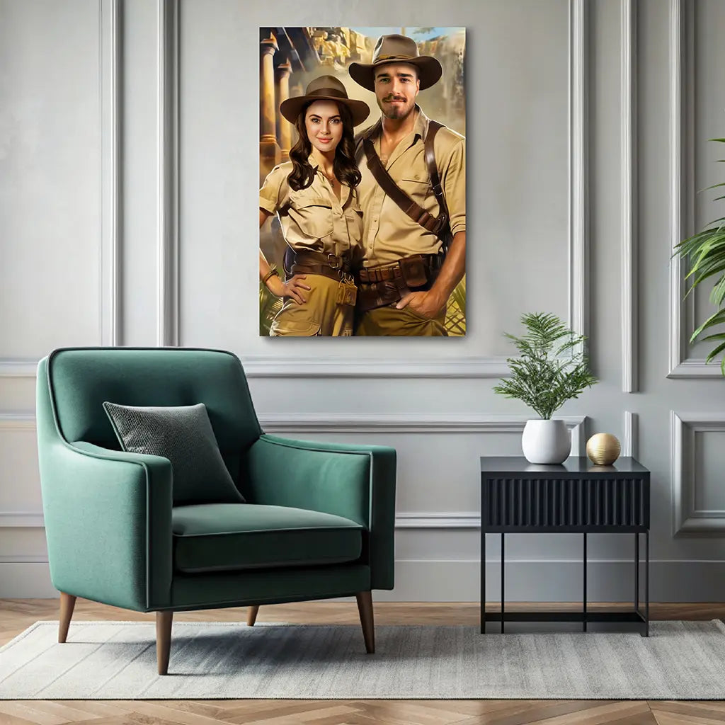 The Explorer Couple custom personalized portrait wall decor