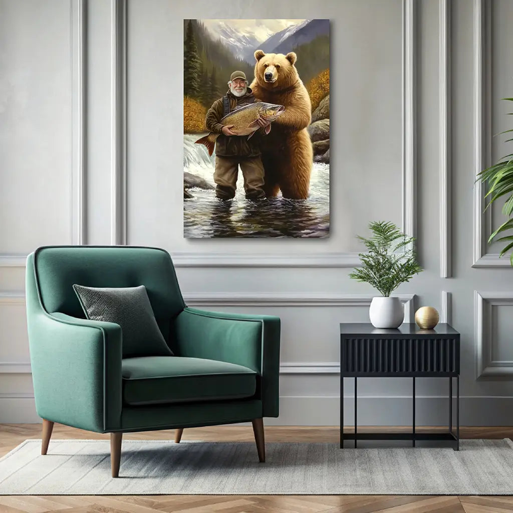 The Fishing Buddies custom portrait wall art canvas