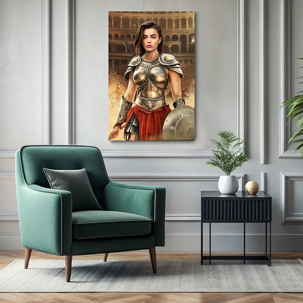 The Gladiatrix custom personalized gladiator female portrait wall decor