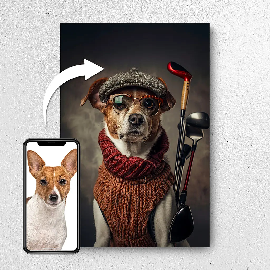 The Golfer custom personalized dog portrait from photos