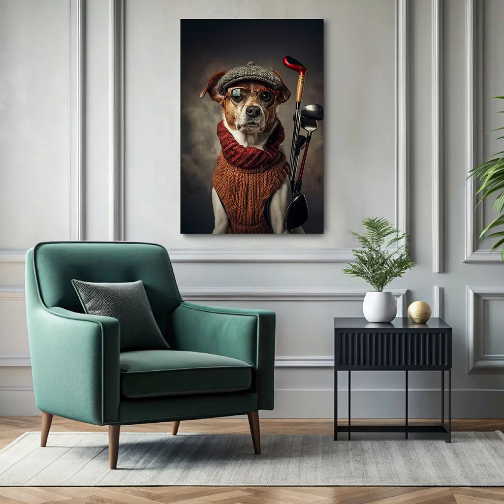 The Golfer custom personalized dog portrait wall decor