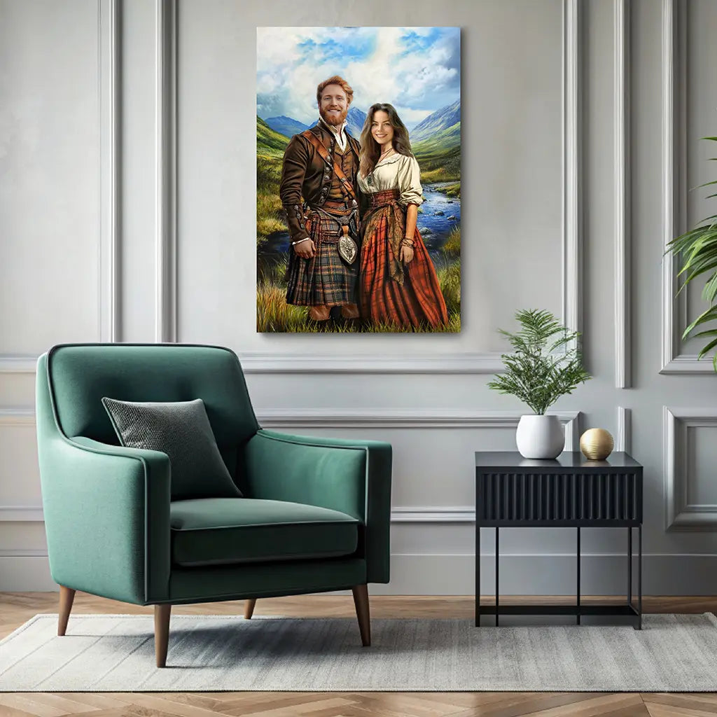 The Highland Couple custom portrait wall art canvas