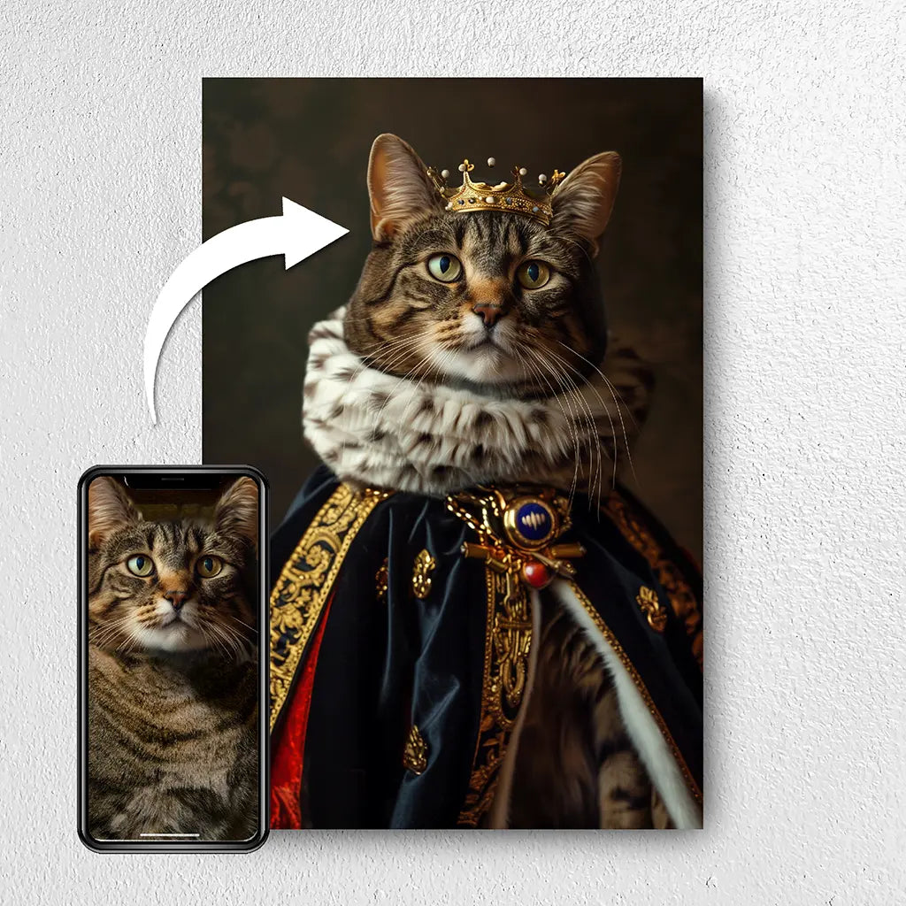 The King custom personalized royal cat portrait from photo