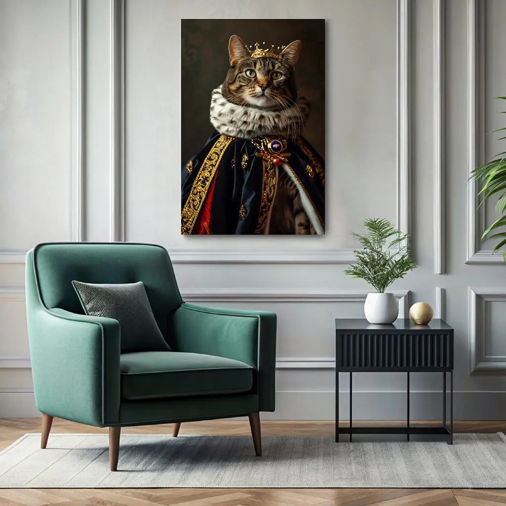 The King custom personalized royal cat portrait wall decor