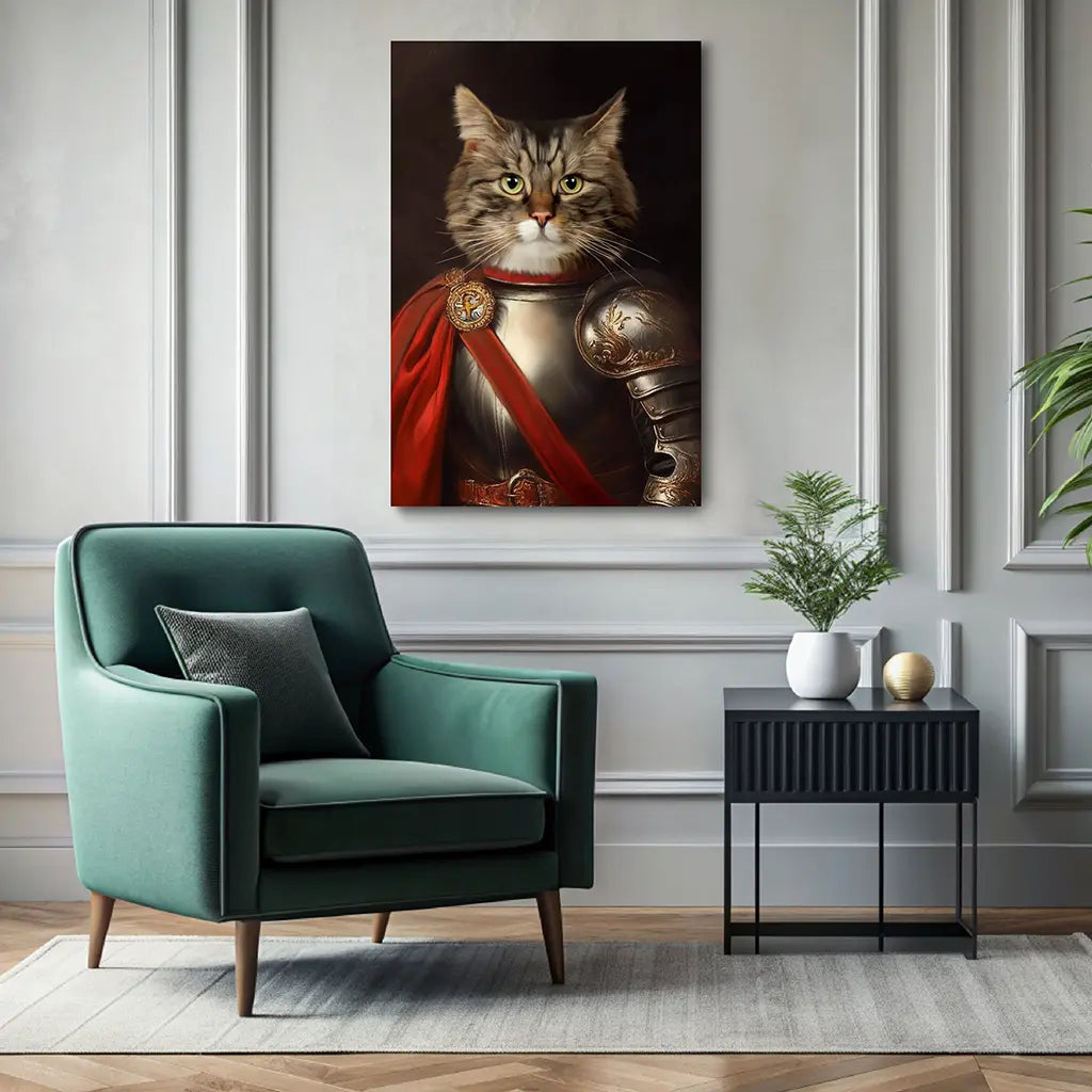 The Knight custom cat royal portrait wall art canvas