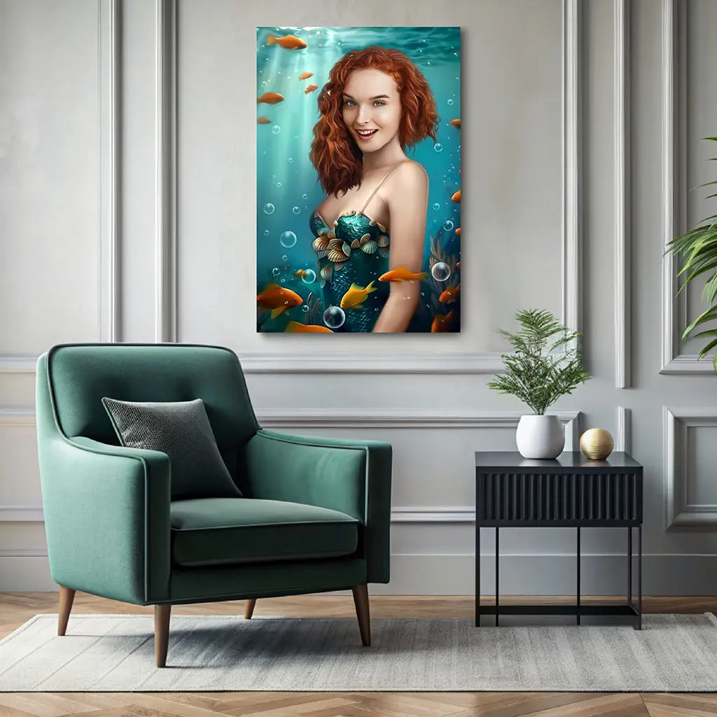 The Mermaid Princess custom personalized female portrat wall decor