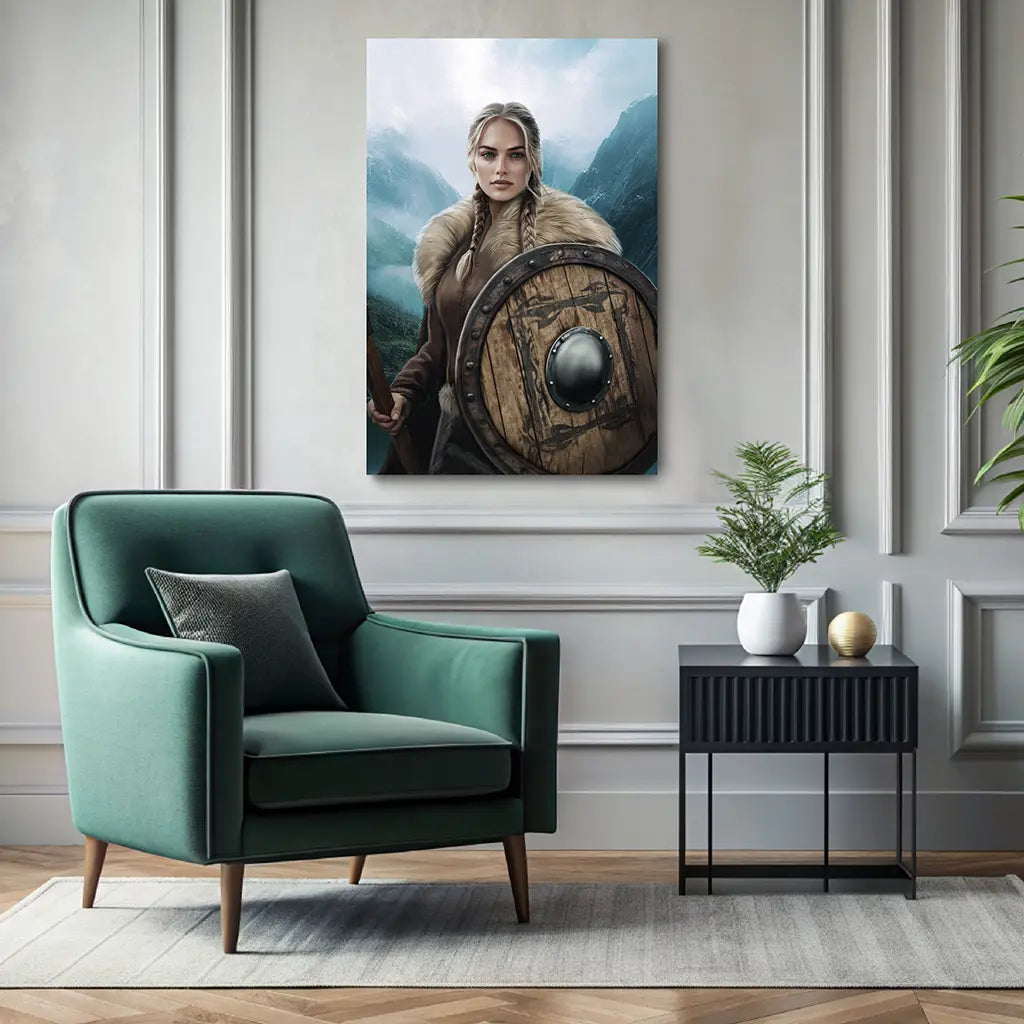 The Norse Shieldmaiden custom female viking portrait wall art canvas