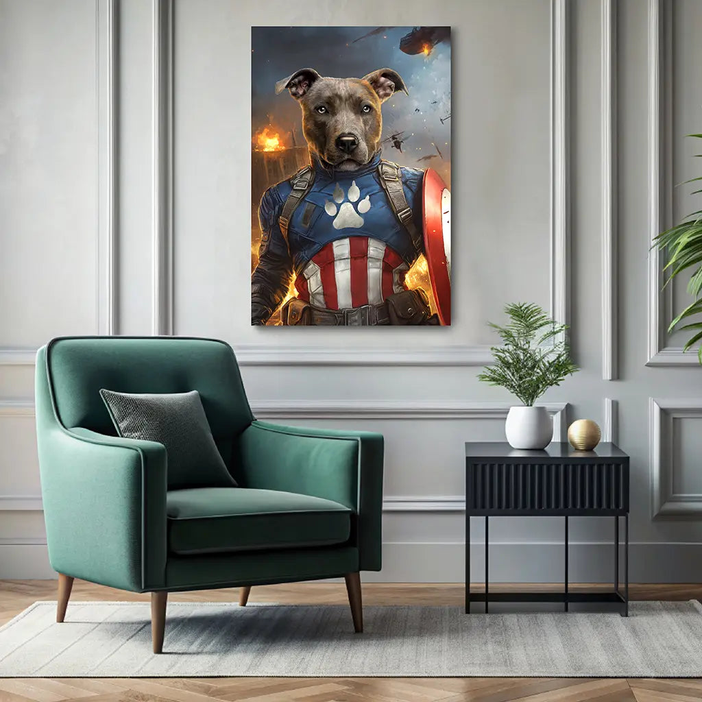 The Pawmerican Hero custom dog portrait wall art canvas
