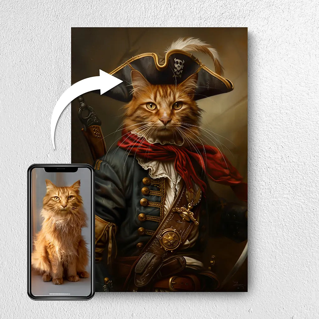 The Pirate custom personalized cat portrait from photo
